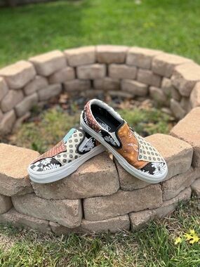 Vans Patchwork Slip-On Sneakers in Multicolor Paisley Size 7